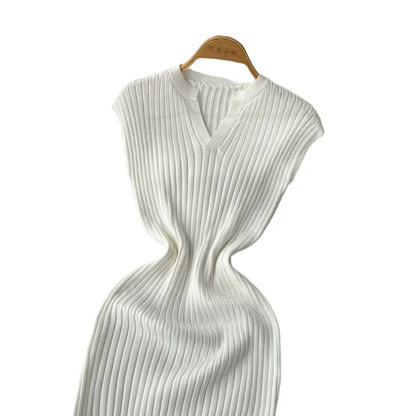 Knitted Sleeveless V-Neck Side Slit Maxi Dress