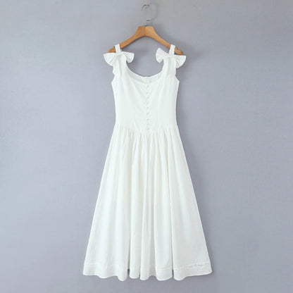 White Bow Strap Sleeveless Dress