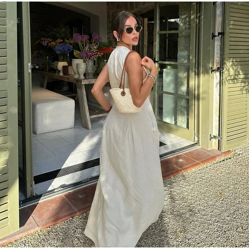 Long Sleeveless Zip-up Maxi Dress