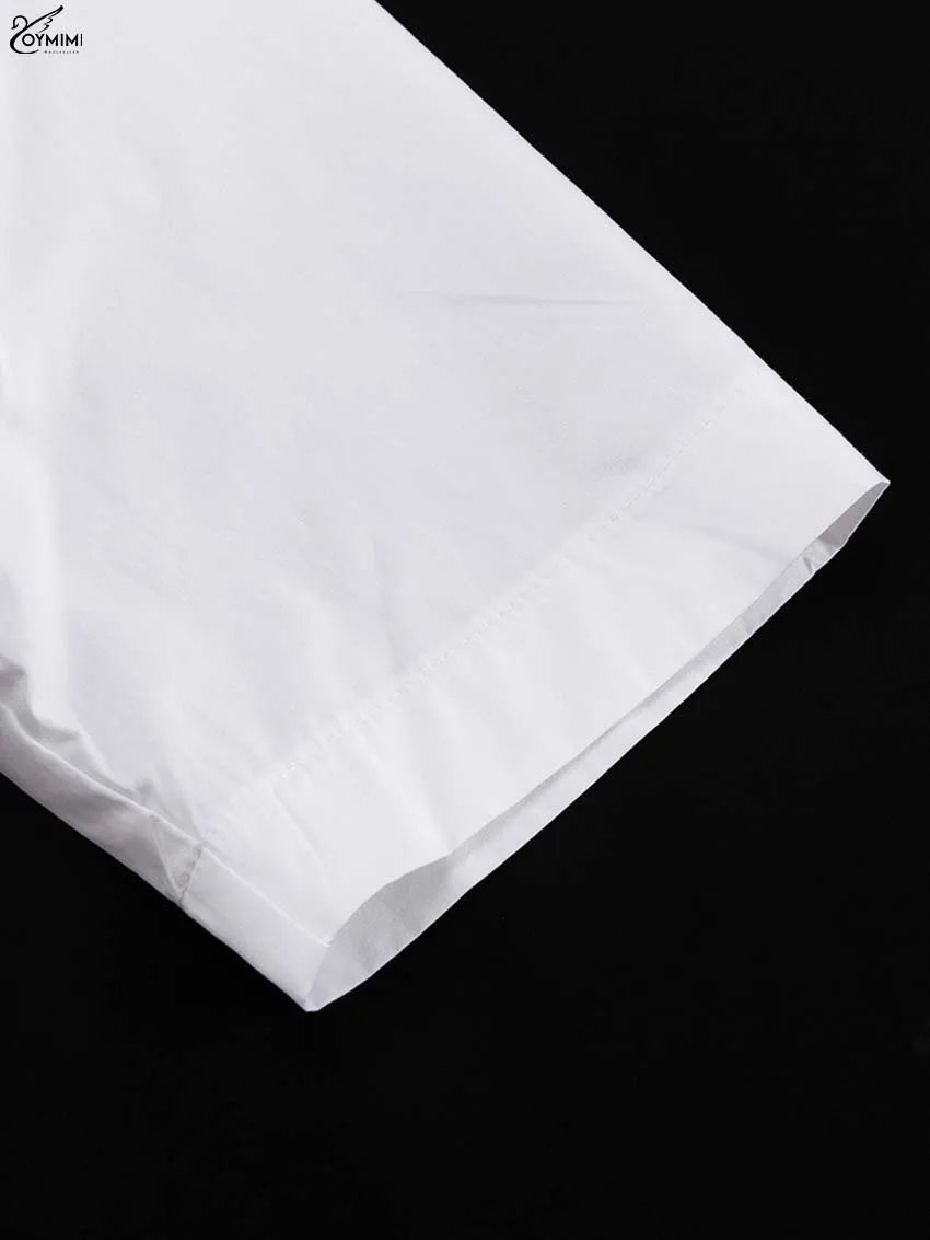 White Turn-Down Collar Half Sleeve Button Dress