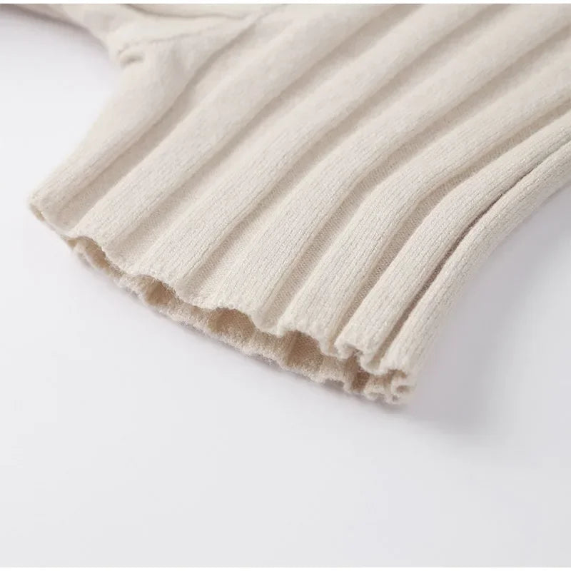 Knitted Short Sleeve Pleated Long Dress