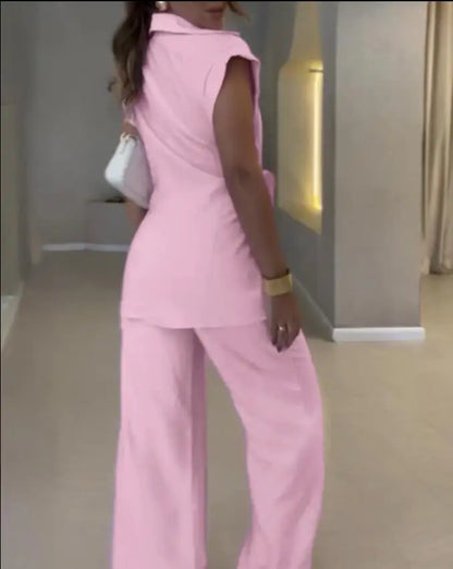Elegant Short-sleeved Single Breasted Pants Set