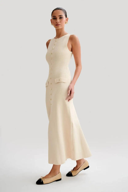 Knit Ribbed Sleeveless Cardigan Maxi dress