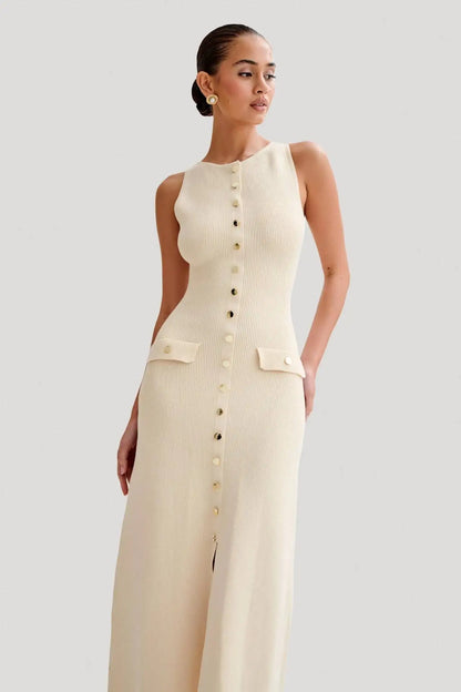 Knit Ribbed Sleeveless Cardigan Maxi dress