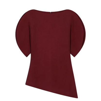 Elegant Asymmetrical Hem Solid Puff Sleeve Blouse