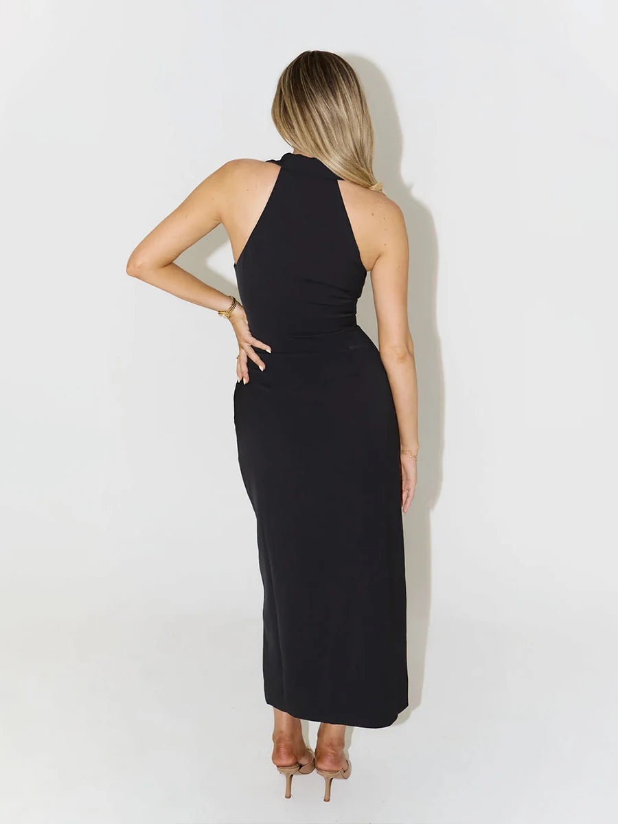 Solid Slim Fit Sleeveless Collared Single Breasted Dress