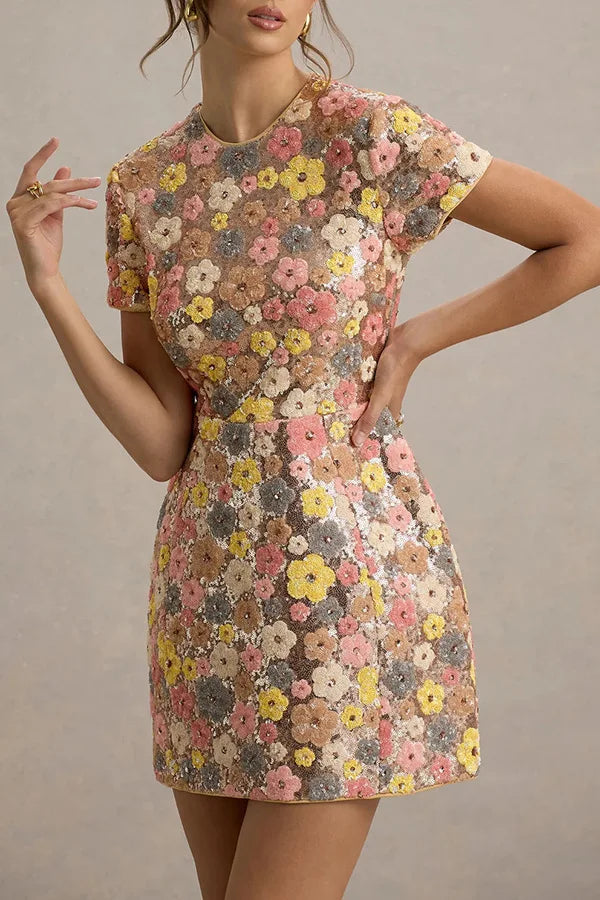 Elegant Floral Sequin Dress