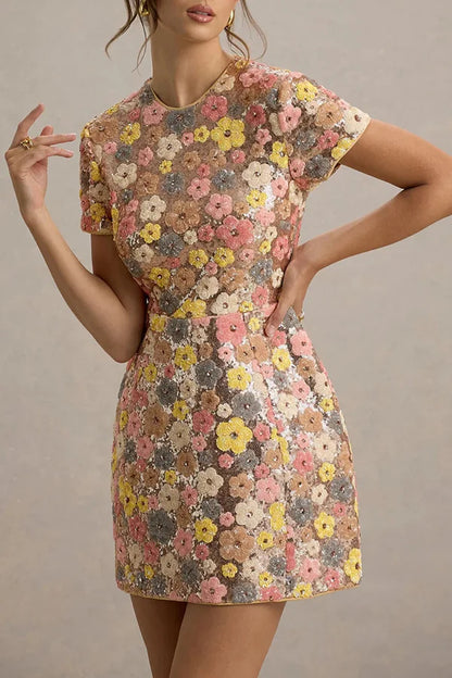 Elegant Floral Sequin Dress