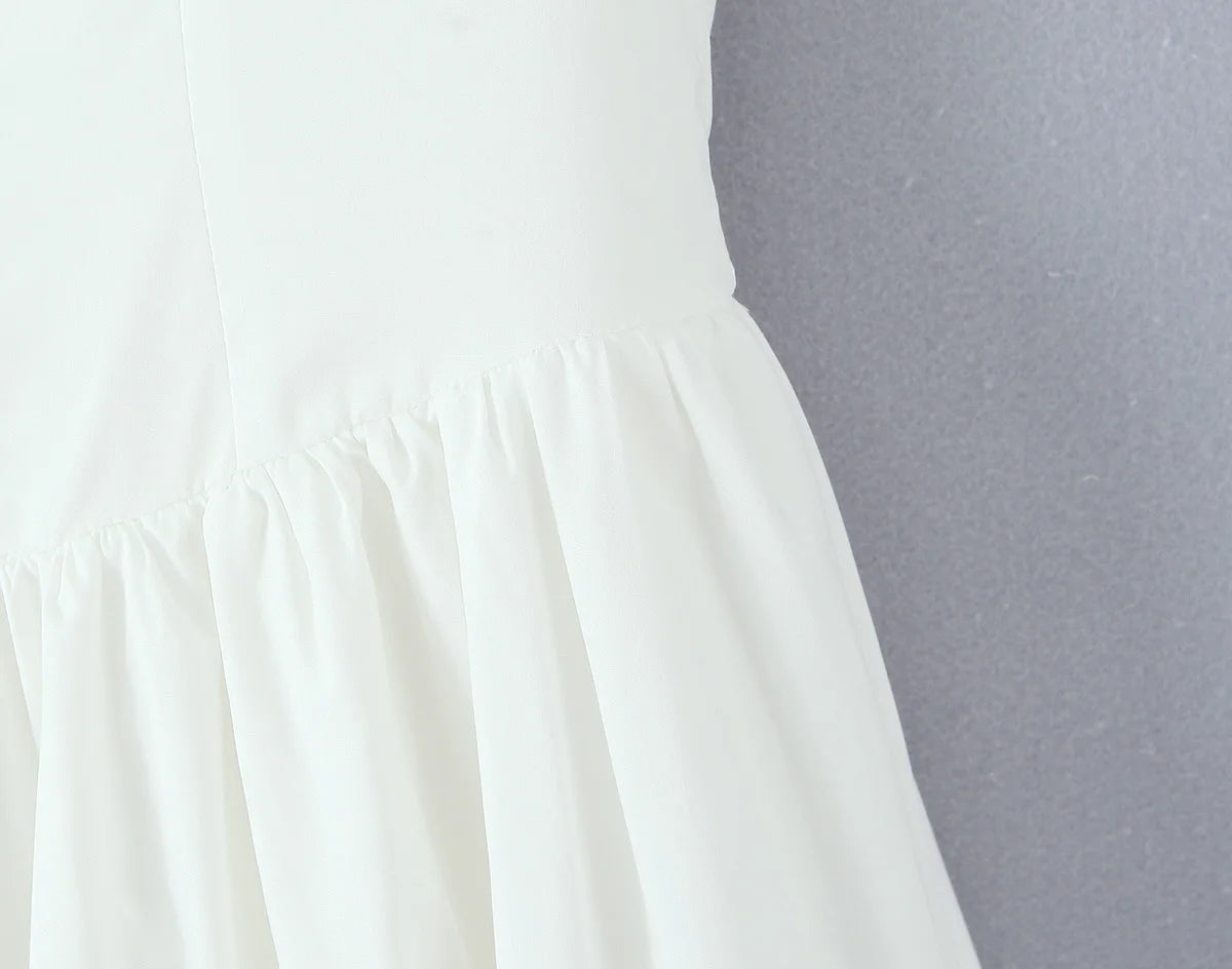 White Bow Strap Sleeveless Dress
