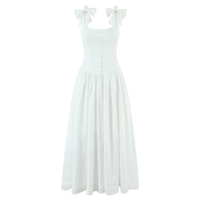 White Bow Strap Sleeveless Dress