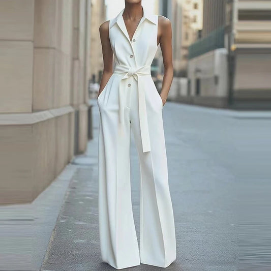 Lapel Button-up Romper