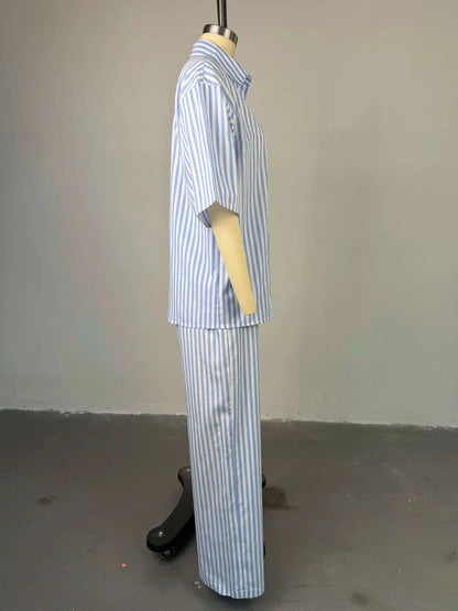 Women's Striped Half Sleeve Two Piece Set