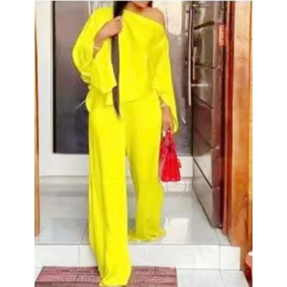 Diagonal Shoulder Wide Leg Trouser 2 piece Set