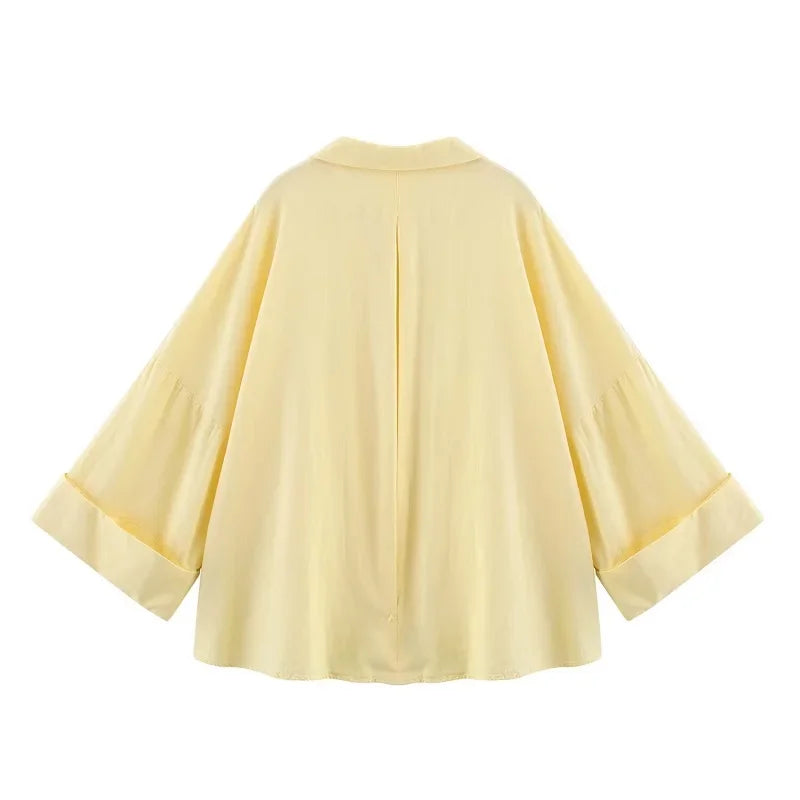 Women's Loose Casual Wide Sleeve Button up Blouse