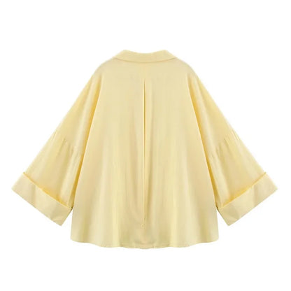 Women's Loose Casual Wide Sleeve Button up Blouse