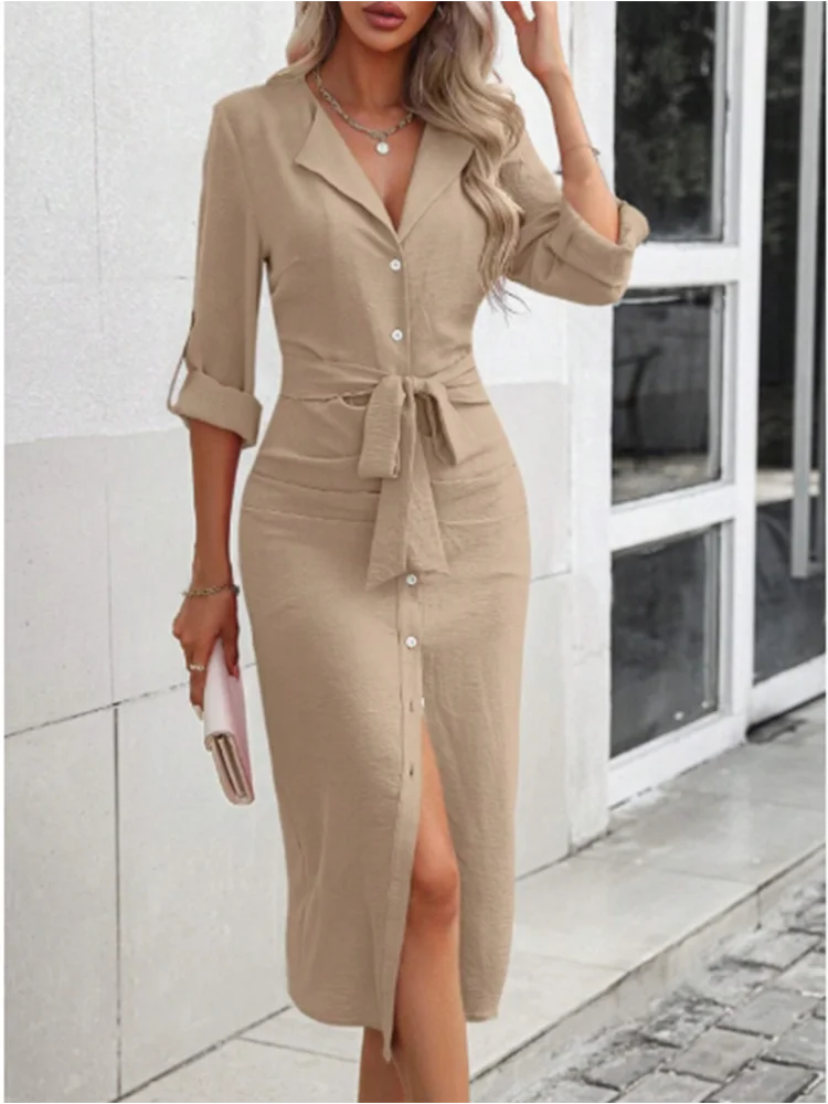V-neck Button-Up Dress