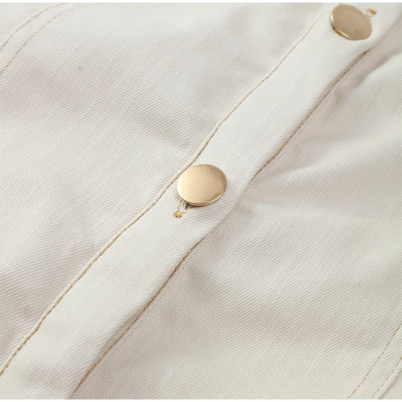 White Sleeveless Collared Denim Maxi Dress
