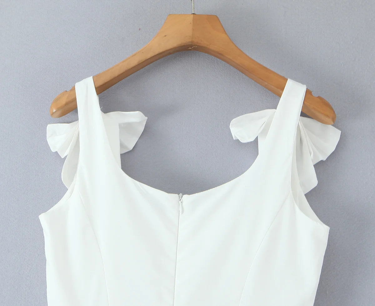 White Bow Strap Sleeveless Dress
