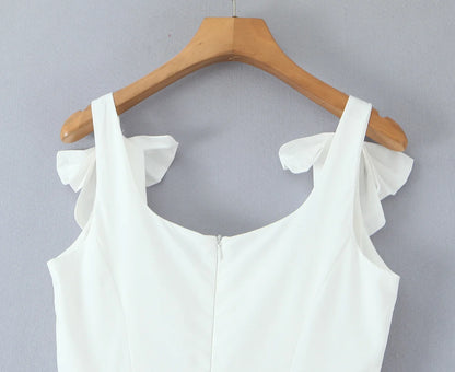 White Bow Strap Sleeveless Dress