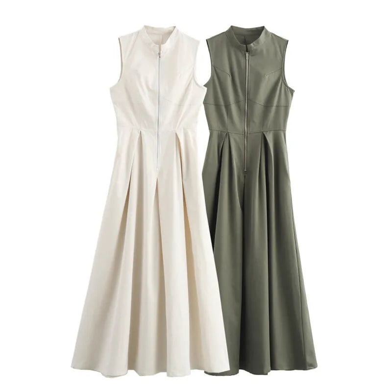 Long Sleeveless Zip-up Maxi Dress