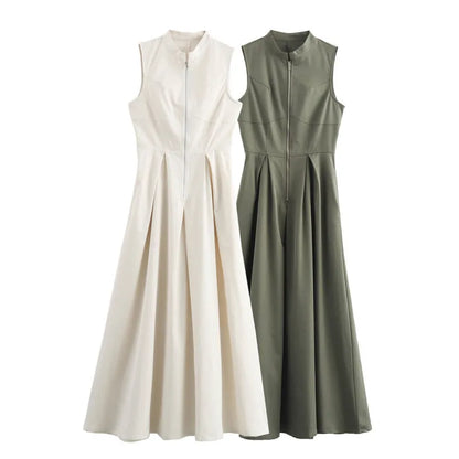Long Sleeveless Zip-up Maxi Dress