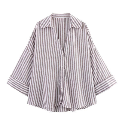 Women's Loose Casual Wide Sleeve Button up Blouse