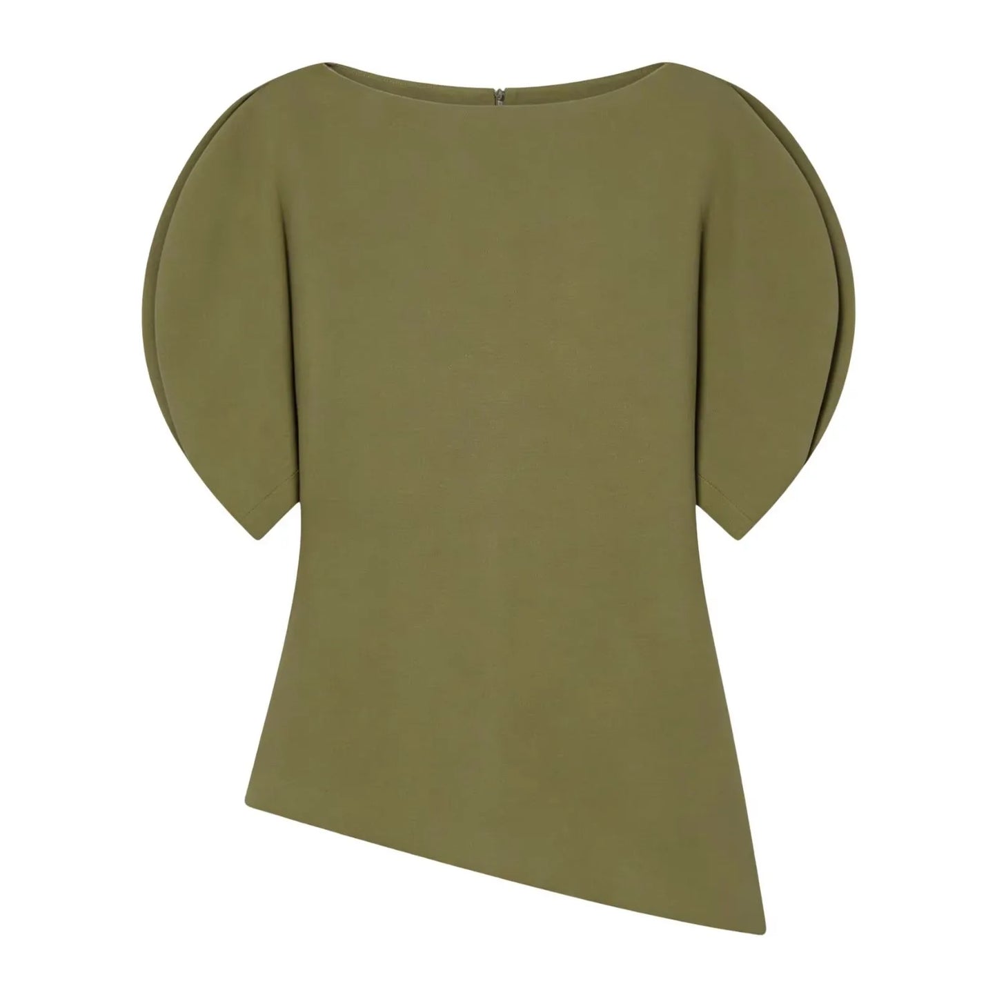 Elegant Asymmetrical Hem Solid Puff Sleeve Blouse