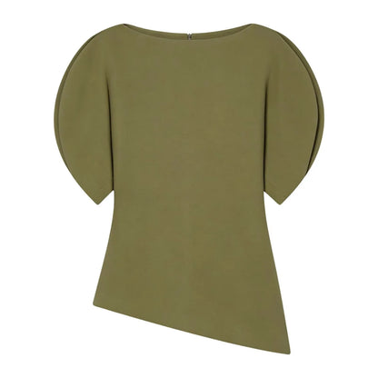 Elegant Asymmetrical Hem Solid Puff Sleeve Blouse