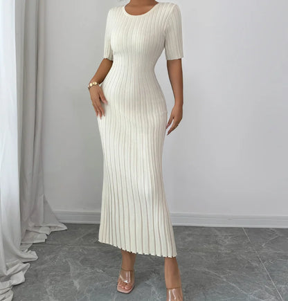 Elegant Short Sleeved Round Neck Casual Long Dress