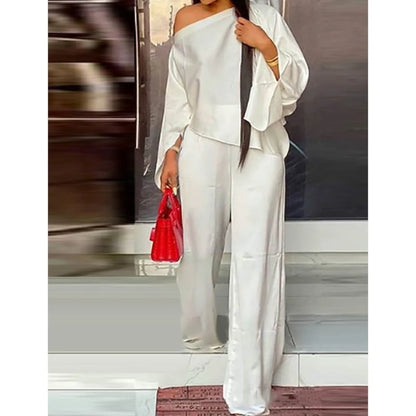 Diagonal Shoulder Wide Leg Trouser 2 piece Set