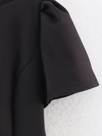 Elegant Solid Color Puff Sleeve Dress