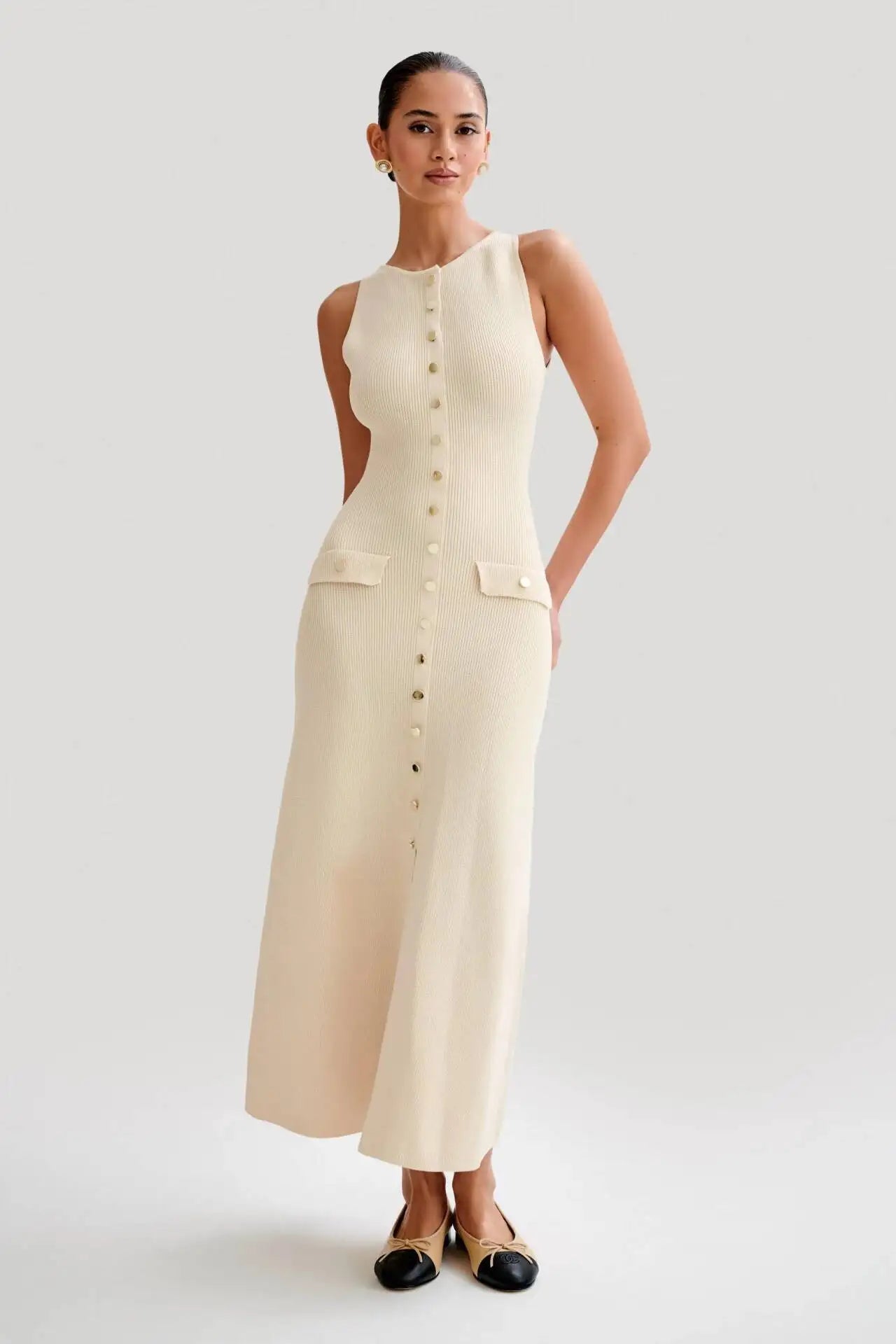 Knit Ribbed Sleeveless Cardigan Maxi dress