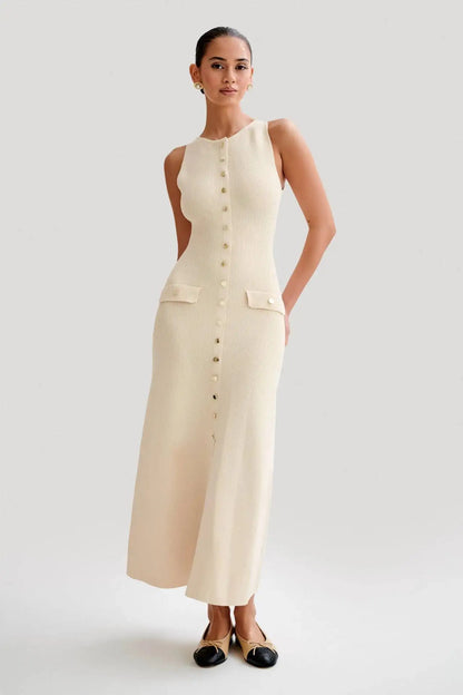 Knit Ribbed Sleeveless Cardigan Maxi dress