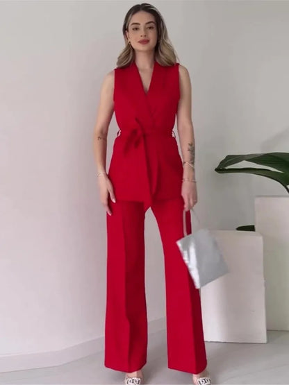 Sleeveless Blazer Trousers 2-piece Set