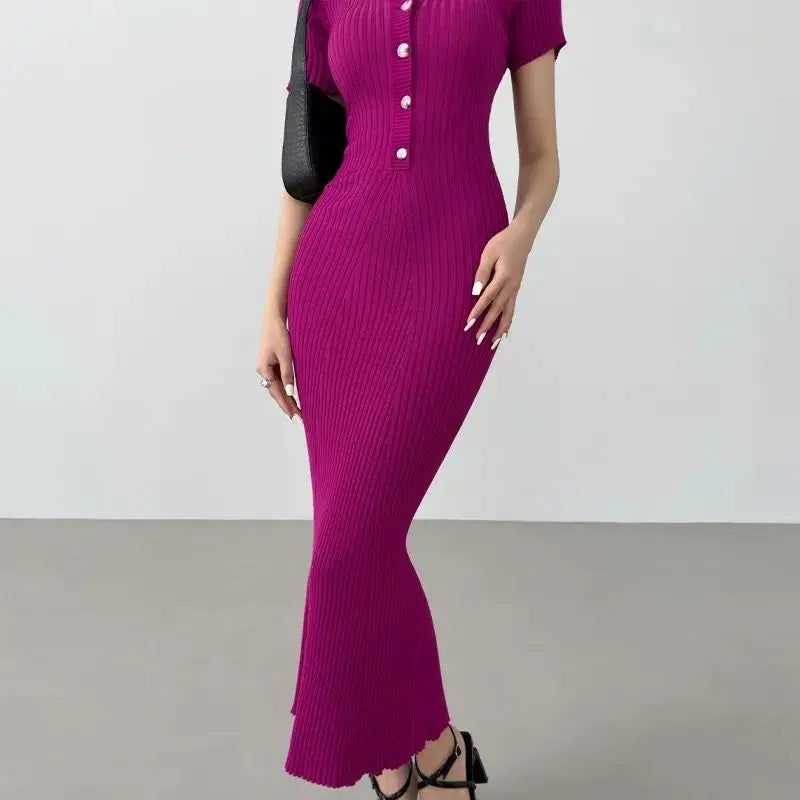 Long Knitted Button-up Mermaid Dress