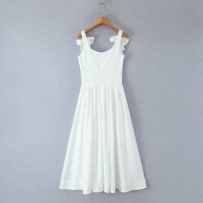 White Bow Strap Sleeveless Dress