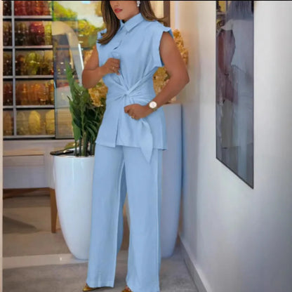 Elegant Short-sleeved Single Breasted Pants Set