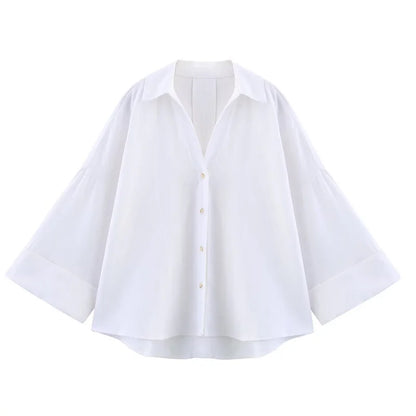 Women's Loose Casual Wide Sleeve Button up Blouse