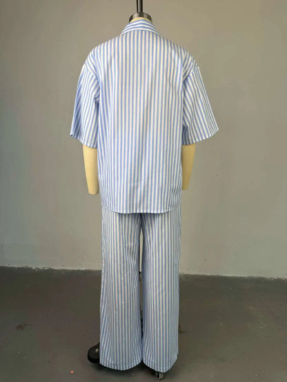 Women's Striped Half Sleeve Two Piece Set