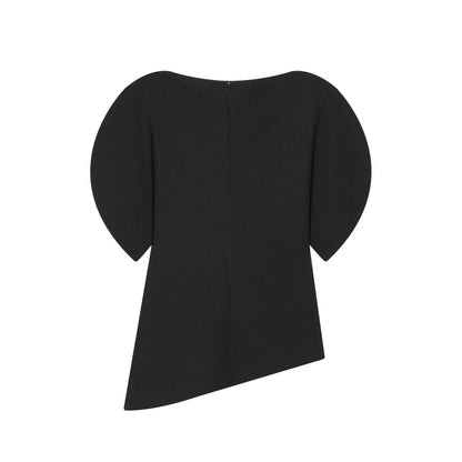 Elegant Asymmetrical Hem Solid Puff Sleeve Blouse