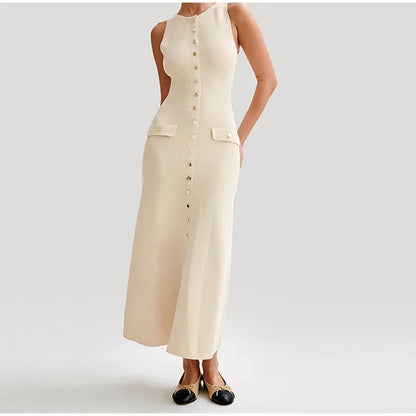 Knit Ribbed Sleeveless Cardigan Maxi dress