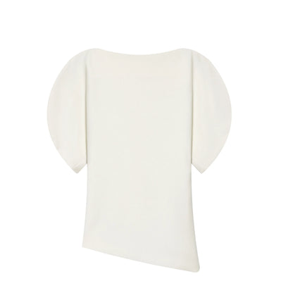 Elegant Asymmetrical Hem Solid Puff Sleeve Blouse