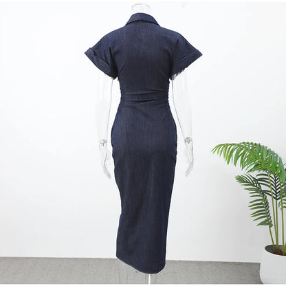 White Sleeveless Collared Denim Maxi Dress