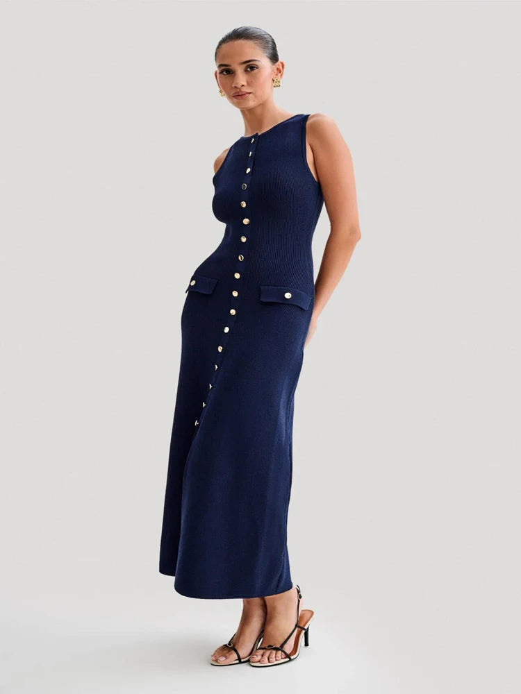 Knit Ribbed Sleeveless Cardigan Maxi dress