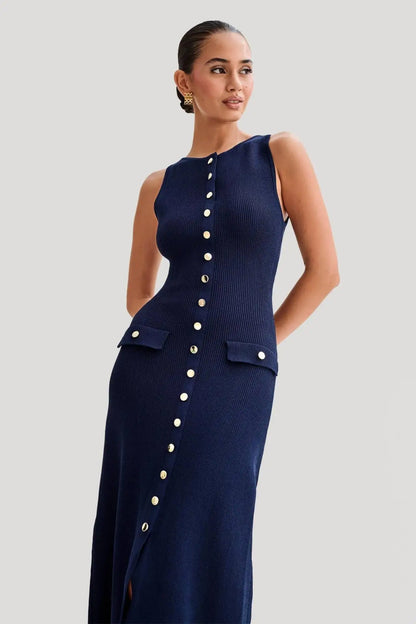 Knit Ribbed Sleeveless Cardigan Maxi dress