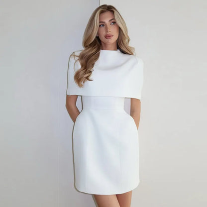 Elegant Solid Shawl Waist Cinching Dress