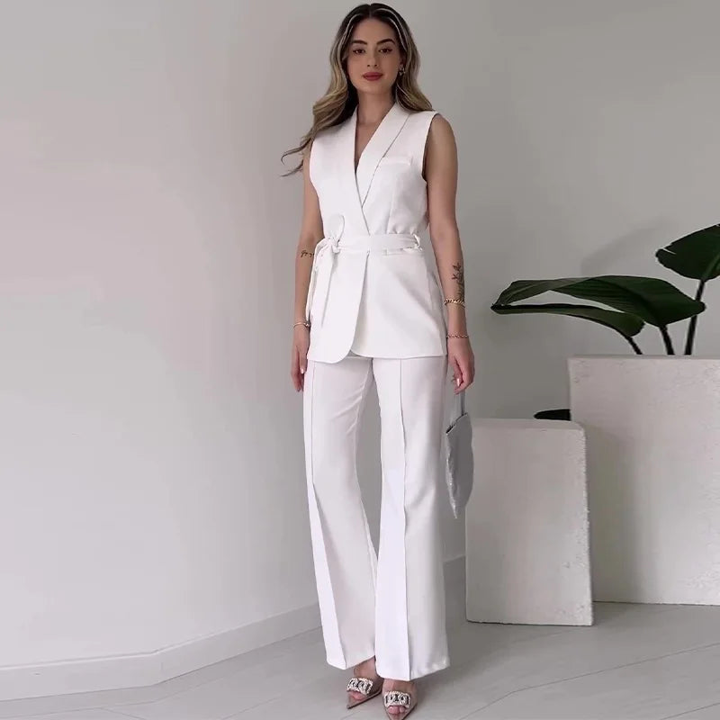 Sleeveless Blazer Trousers 2-piece Set