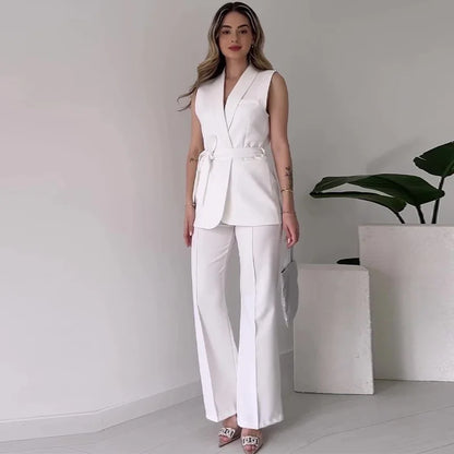 Sleeveless Blazer Trousers 2-piece Set