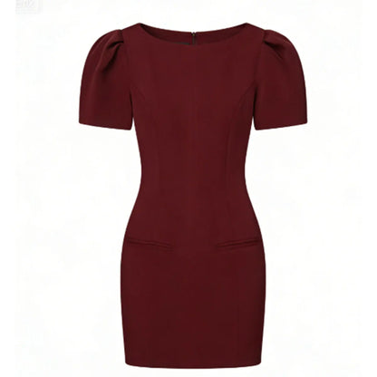 Elegant Solid Color Puff Sleeve Dress