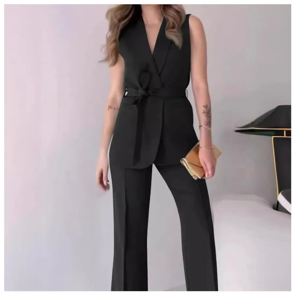 Sleeveless Blazer Trousers 2-piece Set